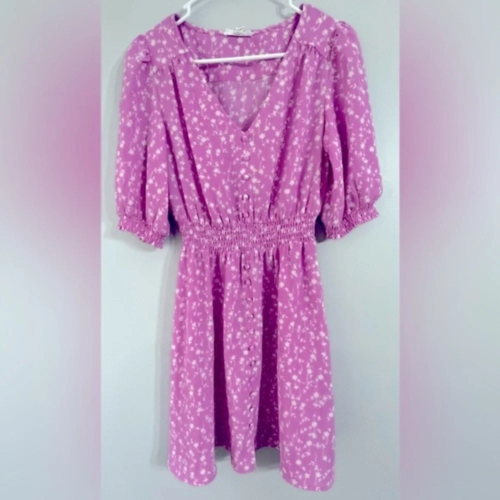 BB Dakota Steve Madden size XS Your Always Dress lavender floral puff sleeve - Picture 4 of 14